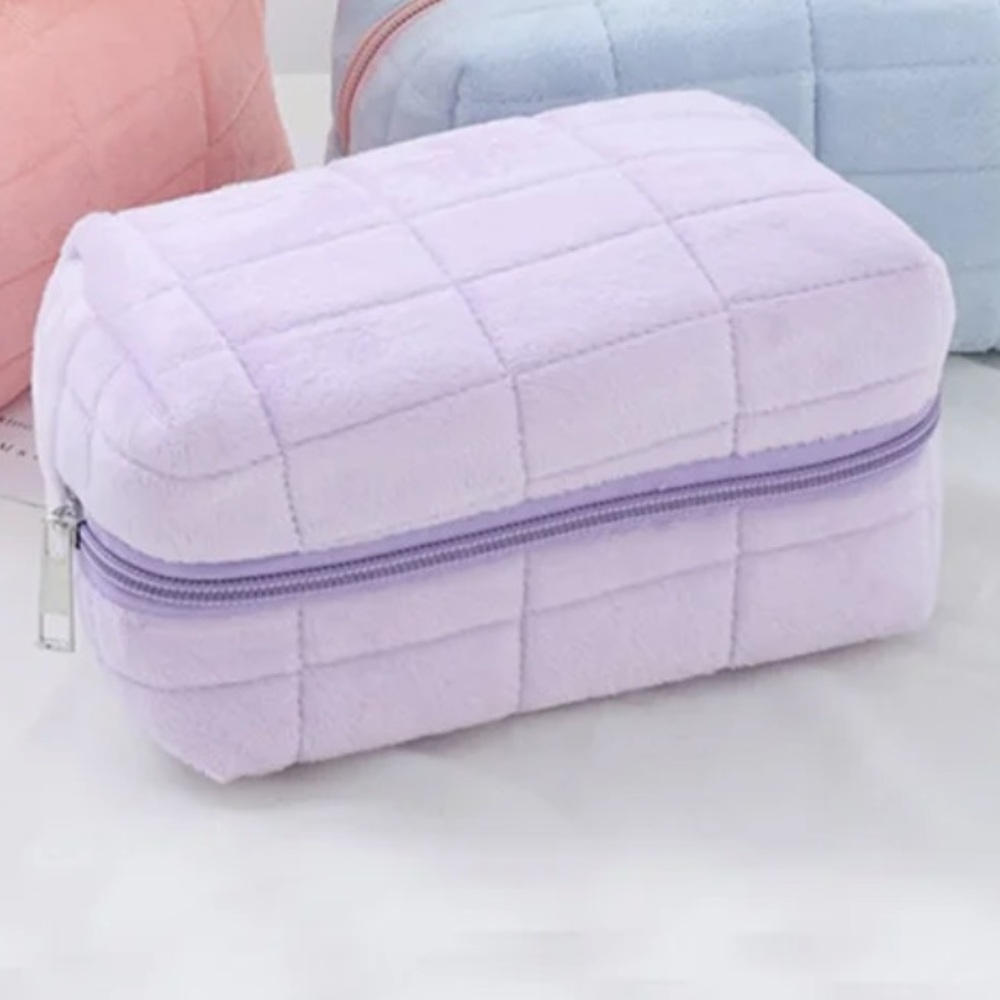 Cute velvety violet lavender bora cosmetic bag